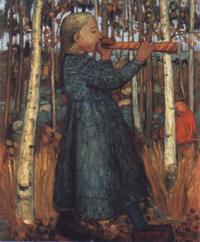 Paula Modersohn-Becker Trumpeting Gril in a Birch Wood oil painting image